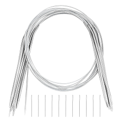 Нержавеющая Сталь Цвет 11 шт 304 круговые спицы из нержавеющей стали, с 11 иглами для пряжи с большим ушком, цвет нержавеющей стали, Круговые спицы: 78.3~79.9x0.15~0.5 см., игла для пряжи: 51x2x1мм