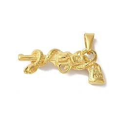 Золотой Вакуумное покрытие pvd 304 подвески из нержавеющей стали, пистолет со змеиным оберегом, золотые, 17x40x7.5 мм, отверстие : 9x5 мм