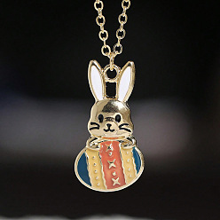 Коралловый Подвеска в виде кролика из эмали с пасхальным яйцом для женщин., золотой свет, коралл, 16.54 дюйм (42 см)