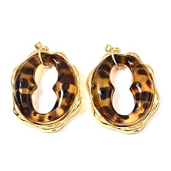 Oval Кулоны из латуни и смолы с леопардовым принтом, без кадмия и без свинца, долговечный, стойки покрытие, реальный 18 k позолоченный, цветочный белый, овальный шарм, 45x35x11 мм, отверстие : 5x4 мм