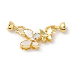 Golden Rack Plating Brass Micro Pave Clear Cubic Zirconia Fold Over Clasps, with Shell, Cadmium Free & Lead Free, Long-Lasting Plated, Butterfly, Golden, 43~50mm, Butterfly: 21x14x7mm, Adjustable Clasp: 15x7x7mm, Inner Diameter: 5.5mm
