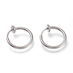 Stainless Steel Color 304 Stainless Steel Retractable Clip-on Hoop Earrings, For Non-pierced Ears, with Spring Findings, Stainless Steel Color, 15x0.8~1.5mm
