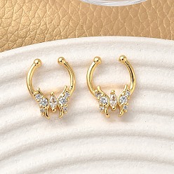 Бабочка Латунные кольца для носа с круглыми/подковообразными штангами из прозрачного кубического циркония, поддельные кольца для носовой перегородки, реальный 18 k позолоченный, без никеля , бабочка, 13.5x10.5x2.5 мм