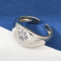 Платина Регулируемые манжеты-кольца из латуни с микропаве из кубического циркония для женщин, отпечаток лапы, стойки покрытие, без кадмия и без свинца, долговечный, платина, 10.5 мм, внутренний диаметр: регулируемый