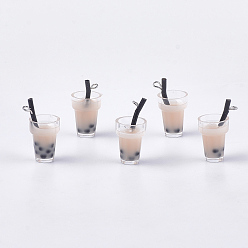 Розовый Пластиковые чашки подвески, со смолой внутри и железными находками, имитация пузырчатого чая, туманная роза, 23~28x13~17x13 мм, отверстие : 1.8 мм