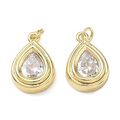 Real 18K Gold Plated Brass Pave Clear Cubic Zirconia Pendants, Teardrop Charms, Long-Lasting Plated, Rack Plating, Lead Free & Cadmium Free, Real 18K Gold Plated, 20x14x6mm, Hole: 3mm