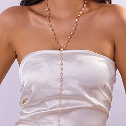 Плоский Круглый Длинные ожерелья из сплава и белого стекла для женщин, золотые, плоско-круглые, 31.50 дюйм (80 см)