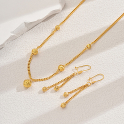 Золотой Комплект из ожерелья и серег из круглых бусин из сплава для женской вечеринки, золотые