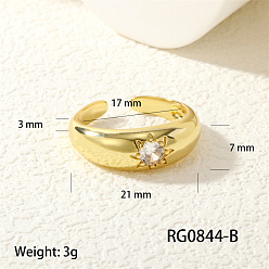 Звезда Латунные кольца-манжеты с микропаве из прозрачных кубических цирконий, золотые, звезда, внутренний диаметр: регулируемый