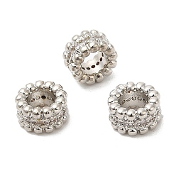 Платина Стойки обшивки латунь кубического циркония европейский шариков, бусины с большим отверстием, без кадмия и без свинца, долговечный, колонка, платина, 8x4.5 мм, отверстие : 4 мм
