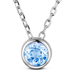 Аквамарин Родиевое покрытие 925 ожерелье из стерлингового серебра со стразами, аквамарин, 18.5 дюйм
