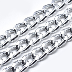 Silver Aluminium Curb Chains, with Spool, Unwelded, Silver, 15x12x3mm, about 49.21 Feet(15m)/roll