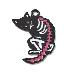Cat Shape Halloween Alloy Enamel Pendants, Black, Cat Shape Charms, 27x20x1mm, Hole: 2mm