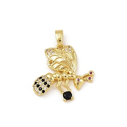 Настоящее золото 18K Латунные микро проложить кубического циркония подвески, без кадмия и без свинца, прелести пчел, реальный 18 k позолоченный, 20.5x21x3 мм, отверстие : 4.5x2.5 мм