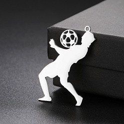 Нержавеющая Сталь Цвет Подвески из нержавеющей стали, не тускнеющие, футбол, цвет нержавеющей стали, 37x24 мм