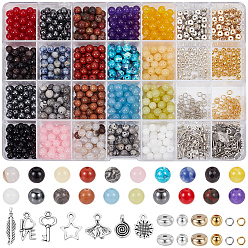 Mixed Color DIY Findings Kits, including Natural & Synthetic Gemstone Beads, CCB Plastic Spacer Beads, Iron Open Jump Rings, ABS Plastic Beads and Alloy Charms, Mixed Color, 6mm, Hole: 1mm