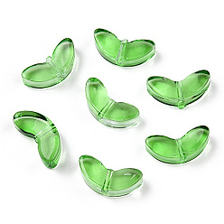 Lime Green Spray Painted Transparent Glass Beads, Leaf, Lime Green, 6.5x14x4.5mm, Hole: 1mm