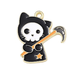 Skeleton Pendentifs halloween en alliage d'émail, or, charmes de squelette, 23x21x1mm, Trou: 1.8mm