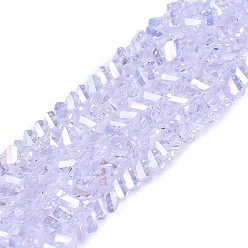 Lilac Electroplate Transparent Glass Beads Strands, Triangle, Faceted, AB Color Plated, Lilac, 2~3x3~3.5x3~3.5mm, Hole: 0.7~0.9mm, about 122~136pcs/strand, 10.43~11.61 inch(26.5~29.5cm)