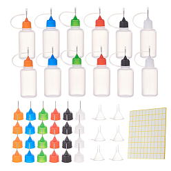 Mixed Color Plastic Glue Bottles, Plastic Replace Head and Transparent Plastic Funnel Hopper, Mixed Color, 9~9.2x3cm
