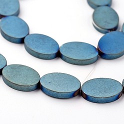 Зеленое Покрытие Гальванизировать немагнитных синтетический гематит бисер пряди, матовые, овальные, зеленый покрытием, 14x10x3 мм, отверстие : 1 мм, около 29 шт / нитка, 15.7 дюйм