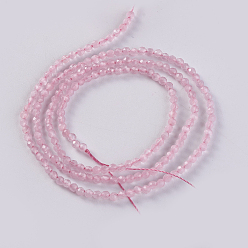 Pink Glass Beads Strands, Faceted, Round, Pink, 2x2mm, Hole: 0.4mm, about 193~197pcs/strand, 14.17 inch~15.51 inch(36~39.4cm)