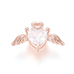 Розовое Золото Латунные микро проложить кубического циркония подвески, летать сердце, прозрачные, розовое золото , 8x14x4.5 мм, отверстие : 1.5 мм