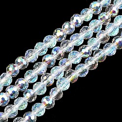 Прозрачный АВ Гальванизируйте прозрачные стеклянные бусины, круглые, граненый(96 граненый), AB покрытием, ясно AB, 4~4.5 мм, отверстие : 1 мм, около 95 шт / нитка, 14.76'' (37.5 см)