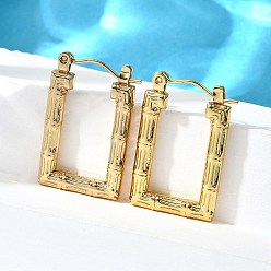 Настоящее золото 18K 304 серьги из нержавеющей стали для женщин, ионное покрытие (ip), прямоугольные, реальный 18 k позолоченный, 26x17x3 мм