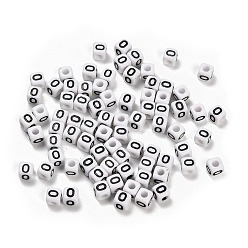 Letter O Непрозрачные акриловые бусины, Эмаль стиле, куб с письмом, Письмо O, 4.5x4.5x4.5 мм, отверстие : 2 мм, 5500 шт / 500 г
