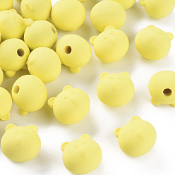 Jaune Perles acryliques, de Style caoutchouté, la moitié foré, ours, jaune, 15.5x16x15mm, Trou: 3.5mm
