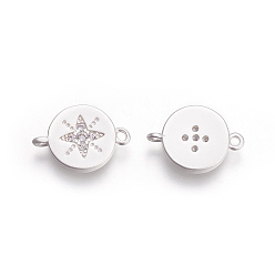 Матовый Серебристый Цвет Экологически чистые латунные микрочастицы из кубического циркония, плоские круглые со звездой, прозрачные, матовое серебро, 12.5x9x2 мм, отверстие : 1 мм