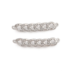 Платинированный Шармы-соединители из латуни с микропаве из прозрачного кубического циркония, звенья в форме скрученной цепи, без кадмия, без никеля и без свинца, Реальная платина, 30x5x4 мм, отверстие : 1.2 мм