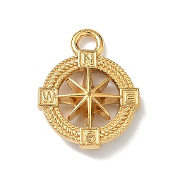 Настоящее золото 18K 304 подвески из нержавеющей стали, компас очарование, ионное покрытие (ip), реальный 18 k позолоченный, 32x27x6 мм, отверстие : 4.5 мм