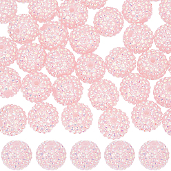Pink 40 бусины со стразами из смолы, с акриловыми круглыми бусинами внутри, для жевательной резинки ювелирных изделий, розовые, 20x18 мм, отверстие : 2~2.5 мм