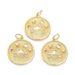 Real 18K Gold Plated Brass Micro Pave Cubic Zirconia Pendants, with Opalite & Jump Ring, Long-Lasting Plated, Flat Round with Star, Real 18K Gold Plated, 22x19.5x2mm, Jump Ring: 6x1mm, 4mm Inner Diameter