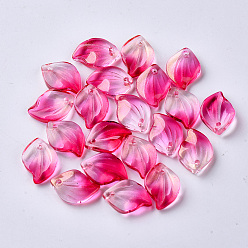 Deep Pink Transparent Spray Painted Glass Pendants, with Glitter Powder, Leaf, Deep Pink, 16x11.5x3.5mm, Hole: 1.5mm