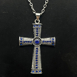 Сапфир Ожерелья с подвеской-крестом из платинового сплава со стразами, сапфир