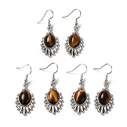 Тигровый глаз Серьги с подвесками в форме слезы тигрового глаза, платиновые латунные украшения для женщин, без свинца и без кадмия, 45 мм, штифты : 0.7 мм