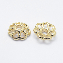 Real 18K Gold Plated 7-Petal Brass Caps, Long-Lasting Plated, Real 18K Gold Plated, Nickel Free, Flower, 8x3mm, Hole: 1mm