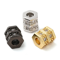 (52) Непрозрачная лаванда Стойки обшивки латунь кубического циркония бусы, долговечный, без кадмия и без свинца, шестиугольник, разноцветные, 7.4x7.5 мм, отверстие : 3.2 мм