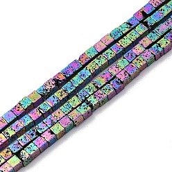 (966) Внутренний цвет Кристалл / Лиловато-лиловый на подкладке Гальванические бусины из натуральной лавы, кубические, с покрытием цвета радуги, 2x2x2 мм, отверстие : 1 мм, около 179 шт / нитка, 16.14'' (41 см)