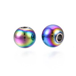 Rainbow Color Rack Plating Rainbow Color 304 Stainless Steel Beads, Cadmium Free & Nickel Free & Lead Free, Round, 6x5mm, Hole: 1.6mm