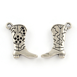 Antique Silver Tibetan Style Alloy Pendant Rhinestone Settings, Cadmium Free & Lead Free, Boot, Antique Silver, 22x14x4mm, Hole: 2mm, about 490pcs/1000g, fit for 1.5mm rhinestone