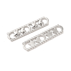 Stainless Steel Color Tarnish Resistant 304 Stainless Steel Connector Charms, Oval with Moon & Star & Heart Links, Stainless Steel Color, 44.5x10.5x3mm, Inner Diameter: 4.5x5.5mm