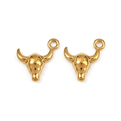 Настоящее золото 18K 304 прелести нержавеющей стали, ионное покрытие (ip), оберег на голову крупного рогатого скота, реальный 18 k позолоченный, 14x14.5x4 мм, отверстие : 1.8 мм