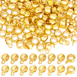 Golden 120Pcs Tibetan Style Alloy Rondelle Tube Bails, Loop Bails, Lead Free and Cadmium Free, Bail Beads, Golden, 8x5mm, Hole: 2mm, Inner Diameter: 5mm