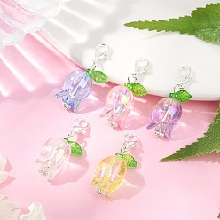 Серебро Тюльпан акриловые подвесные украшения, Застежки-когти из сплава омара, подвески для украшений сумок, серебряные, 33 мм