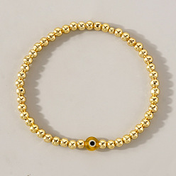 Желтый Браслеты из круглых бусин из золотой латуни, стеклянные бусины от сглаза для женщин, желтые, внутренний диаметр: 6-7/8 дюйм (17.5 см)