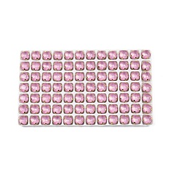 Розовый Aurora(jm) пришиваем горный хрусталь, граненый стеклянный горный хрусталь, многожильных ссылки, с латунной оправой золотистого цвета, закругленный квадрат, светло-розовый, 8.8x8.8x5.5 мм, отверстие : 1 мм